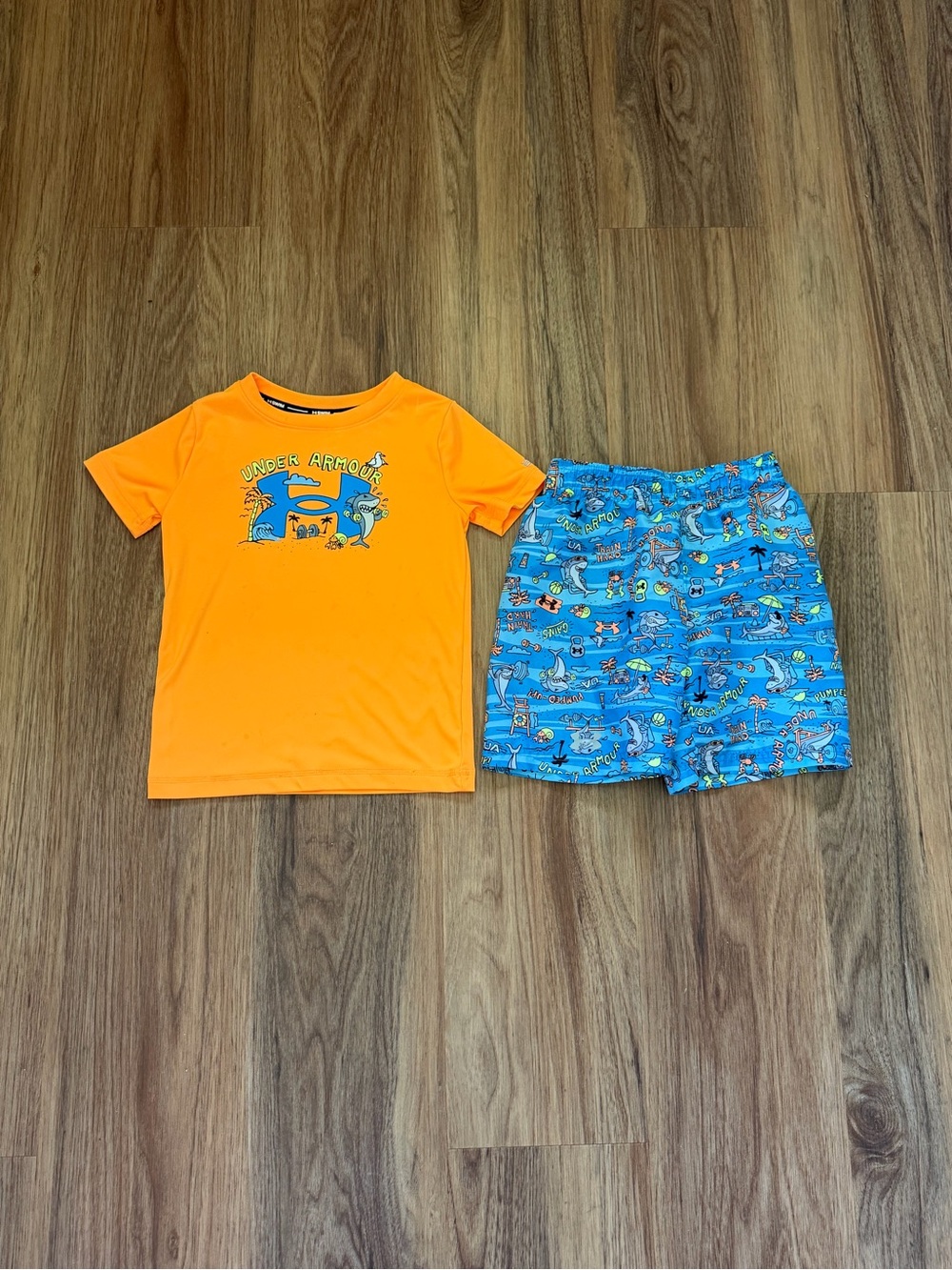 Under Armour 4T Shark Swim Set Rash Guard + Swim Trunks UPF 50